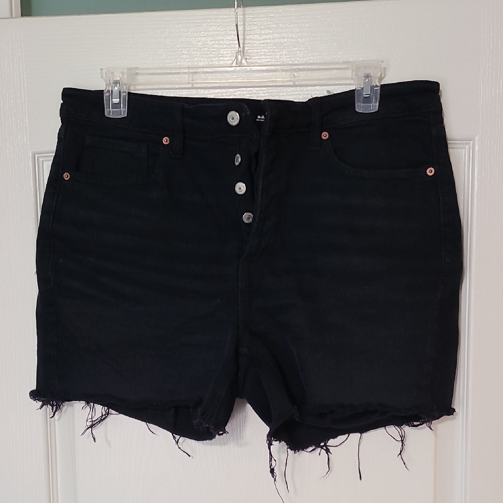 Old Navy Black OG Straight High Rise Distressed Button-Front Jean Shorts
